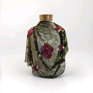 Vtg Cicciabella Women's Sequined Beaded   Scarf Wrap‎ Roses Flamenco Black NWT